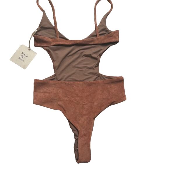 NWT Free People STONE FOX Jamila Terry One-Piece $200 MEDIUM Brown Cheeky - Picture 3 of 7